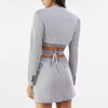 3 Pieces Women Blazer+Vest+Skirt Set Vintage Stylish Vest Notched Jacket Bandage Long Sleeve Blazer Folds Skirts Outerwear