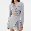 3 Pieces Women Blazer+Vest+Skirt Set Vintage Stylish Vest Notched Jacket Bandage Long Sleeve Blazer Folds Skirts Outerwear