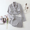 3 Pieces Women Blazer+Vest+Skirt Set Vintage Stylish Vest Notched Jacket Bandage Long Sleeve Blazer Folds Skirts Outerwear