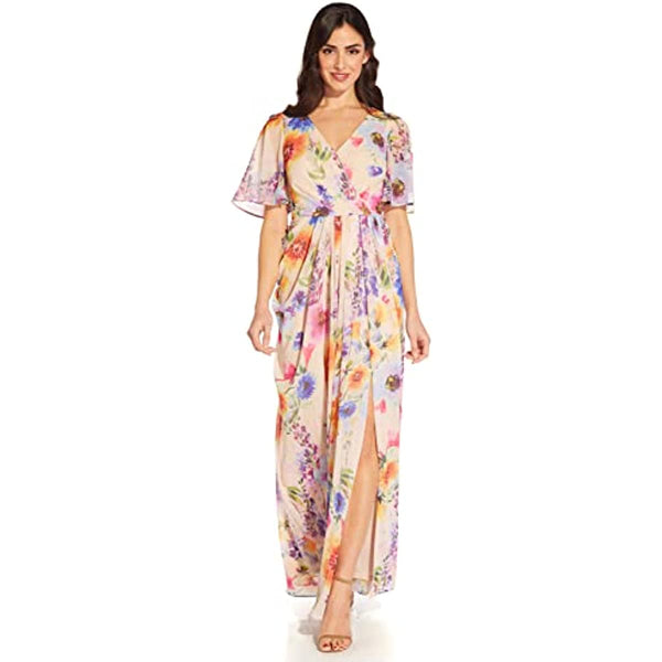 Women's Floral Printed Chiffon Gown