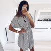38# Womens Drawstring Bandage Short Sleeve Stripe Print Lapel Shirt Dress Party Dress Elegant Sundress Summer Dress 2022