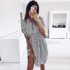 38# Womens Drawstring Bandage Short Sleeve Stripe Print Lapel Shirt Dress Party Dress Elegant Sundress Summer Dress 2022