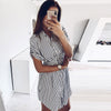 38# Womens Drawstring Bandage Short Sleeve Stripe Print Lapel Shirt Dress Party Dress Elegant Sundress Summer Dress 2022
