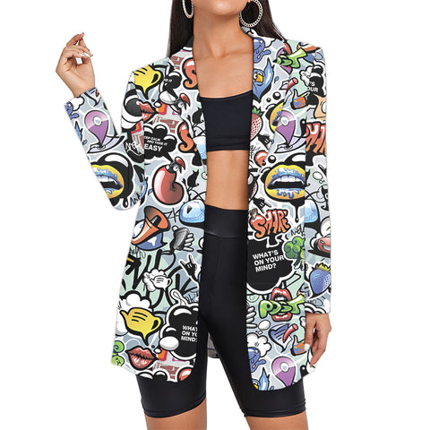 3D Graffiti Print Blazers Women's Hip Hop Suit Jacket Oversized Long Woman Clothing Casual Suits  Streetwear Oversized