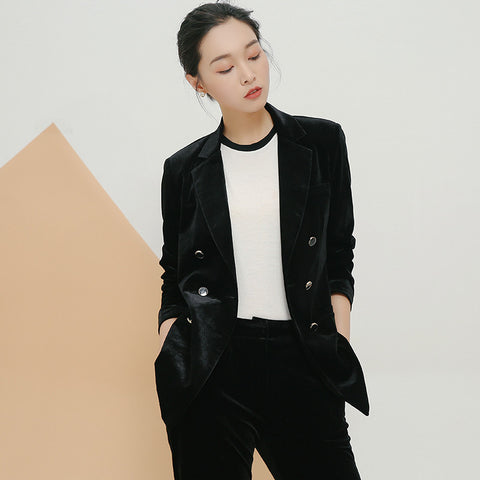 3XL Velour Velvet Blazer Double Breasted Velour Top Notched Blazer Mujer Midi Length Mujeres Blazers y chaquetas Big Size