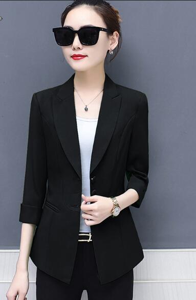 4 Colors Womens Casual Blazer Work Office Lady Suit Slim Three Button 3/4 Sleeve Fitted Open Blazer Black Green White Red  5210