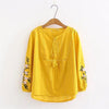 4 Xl Floral O-Neck Embroidery Shirts Long Sleeve Lace Up Plus Size Cotton Blouses Tassel Puff Sleeve Ethnic Blouses