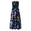 40# Butterfly Printed Sleeveless Long Dress Women V-neck tank Maxi Dress With Pockets Vintage Cami Summer Dress Robe Femme