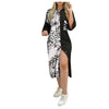40# Leopard Patchwork Shirt Dress Women Long Sleeve V-neck High-slit Maxi Dress Office Lady Elegant Button Long Dress Vestidos