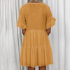 40# Pleated Solid Color Summer Dress Ruffle Vintage Summer Dress 2022 V-neck Short Sleeve Mini Dress Woman Pocket Dress Vestidos
