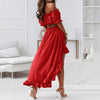 40# Strapless Puff Sleeve Maxi Dress Sexy Office Lady Waistless Slash Neck Lace Up Long Dress Off Shoulder Ruffle Casual Dress