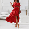 40# Strapless Puff Sleeve Maxi Dress Sexy Office Lady Waistless Slash Neck Lace Up Long Dress Off Shoulder Ruffle Casual Dress