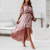 40# Strapless Puff Sleeve Maxi Dress Sexy Office Lady Waistless Slash Neck Lace Up Long Dress Off Shoulder Ruffle Casual Dress