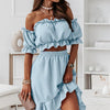 40# Strapless Puff Sleeve Maxi Dress Sexy Office Lady Waistless Slash Neck Lace Up Long Dress Off Shoulder Ruffle Casual Dress