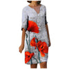 40# Women Printed Dress Summer Casual V-neck Knee Length Dress Beach Short Sleeve Dresses For Women 2022 Harajuku Vestidos