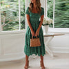 40# summer dress  Women Little Country style Sexy Daisy Print Puff Sleeve Square Neck Dress Knee Length Dress Vestidos