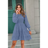 Women's 2023 Casual Long Sleeve Smocked Crew Neck Elastic Waist Flowy Tiered Mini Dress