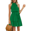 Women's Summer Dress Halter Neck Pleated Front Tie Waist Back Detail Ruffle Sun