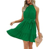 Women's Summer Dress Halter Neck Pleated Front Tie Waist Back Detail Ruffle Sun