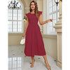 Women's Summer Short Sleeve Smocked Midi Dress Crewneck Swiss Dot Flowy Tiered Dresses
