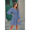 Women's 2023 Casual Long Sleeve Smocked Crew Neck Elastic Waist Flowy Tiered Mini Dress