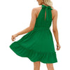 Women's Summer Dress Halter Neck Pleated Front Tie Waist Back Detail Ruffle Sun