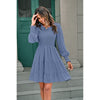 Women's 2023 Casual Long Sleeve Smocked Crew Neck Elastic Waist Flowy Tiered Mini Dress