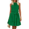 Women's Summer Dress Halter Neck Pleated Front Tie Waist Back Detail Ruffle Sun