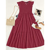 Women's Summer Short Sleeve Smocked Midi Dress Crewneck Swiss Dot Flowy Tiered Dresses