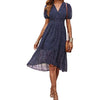 Women's Floral Wrap V-Neck Midi Dress Short Sleeve Boho Summer Beach Long Dress High Low Hem Smocked Dress Women