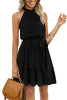 Women's Summer Dress Halter Neck Pleated Front Tie Waist Back Detail Ruffle Sun