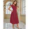 Women's Summer Short Sleeve Smocked Midi Dress Crewneck Swiss Dot Flowy Tiered Dresses