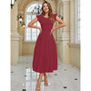 Women's Summer Short Sleeve Smocked Midi Dress Crewneck Swiss Dot Flowy Tiered Dresses