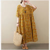 4XL 5XL 6XL Printed Floral Dress For Women 2023 Summer Short Sleeve Cotton Linen Long Dress Female Casual Boho Dress