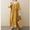 4XL 5XL 6XL Printed Floral Dress For Women 2023 Summer Short Sleeve Cotton Linen Long Dress Female Casual Boho Dress