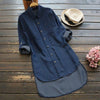 4XL 5XL Big Size Denim Shirt Women Irregular Hem Length Pockets Buttons Long Sleeve Women's Tops Autumn Stone Wash Jean Blouse