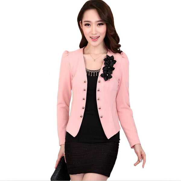 4XL Blazer Women Suit 2023 Three Flowers Suits Women Blazers Short slim Spring Autumn Coats Female Jackets Black