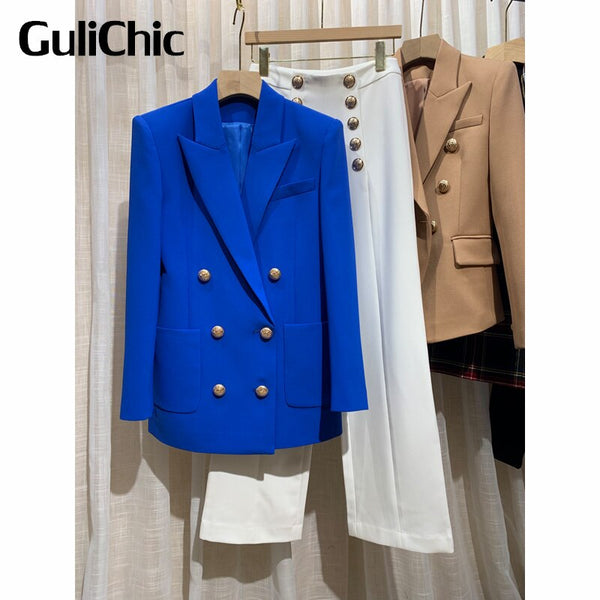 5.19 GuliChic Women  Double Breasted Casual Straight Blazer