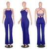 5 Colors Women Casual Jumpsuit Solid Sexy Backless Bandage Long Rompers Ladies One Piece Outfits Flare Pants Plus Size 2XL