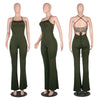 5 Colors Women Casual Jumpsuit Solid Sexy Backless Bandage Long Rompers Ladies One Piece Outfits Flare Pants Plus Size 2XL