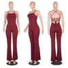 5 Colors Women Casual Jumpsuit Solid Sexy Backless Bandage Long Rompers Ladies One Piece Outfits Flare Pants Plus Size 2XL