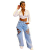 5 Star Patchwork Y2K Pants Baggy Women High Waist Jeans Hip Hop Trend Hole Casual Streetwear Straight Denim Trousers