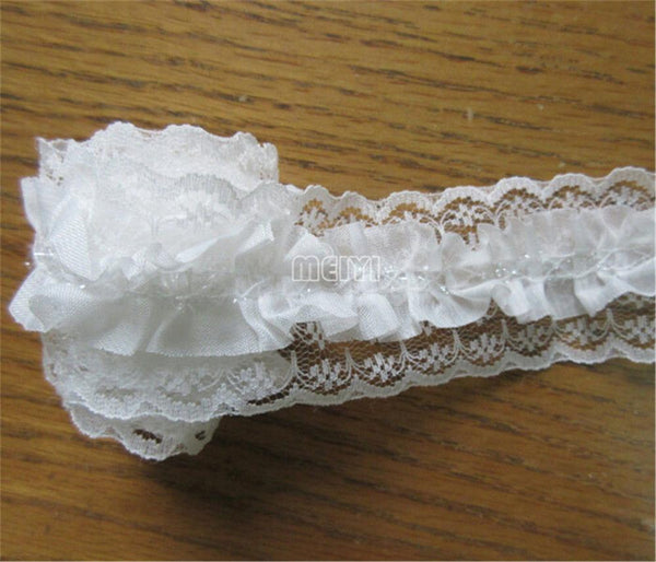 5 Yard White 2-Layer Gathered Fabric Embroidered Lace Trim Ribbon Handmade Wedding Dress Bridal Sewing Craft Decoration