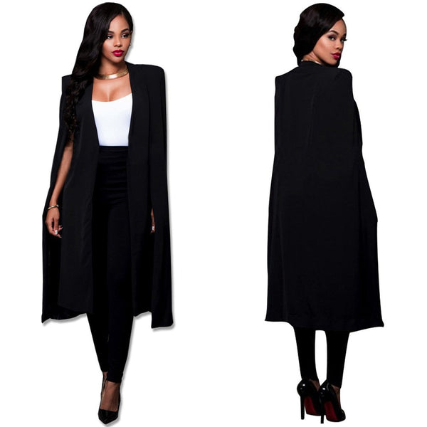 5 colors Open Front Cape Long Sleeve Blazer coat 2022 Cloak Sleeve Longline Plain Outer plus size s-4xl Women Elegant Blazer