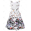 50'S 60'S Women Vintage Summer Dress Butterfly Print Casual White Evening Party Sleeveless Dress