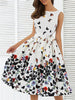 50'S 60'S Women Vintage Summer Dress Butterfly Print Casual White Evening Party Sleeveless Dress