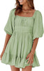 Womens Summer Dresses Square Neck Lantern Sleeve Tie Backless Ruffle A-Line Casual Dress