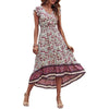 Women's Summer Maxi Dress Casual Floral V Neck Cap Sleeves Boho High Low Flowy Midi Long Sun Dresses