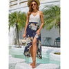 Blooming Jelly Women's Deep V Neck Sleeveless Summer Asymmetrical Floral Maxi Dress