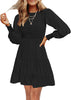 Women's 2023 Casual Long Sleeve Smocked Crew Neck Elastic Waist Flowy Tiered Mini Dress
